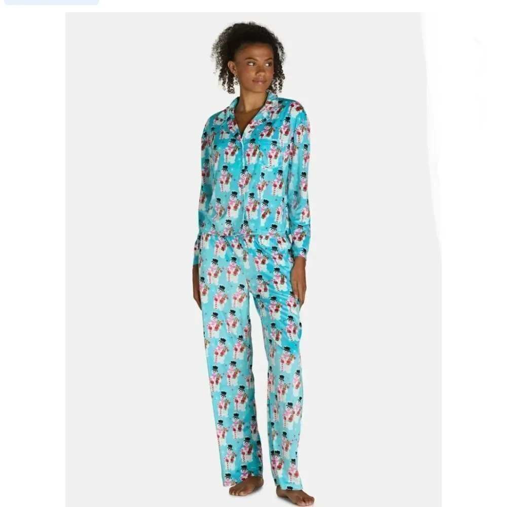 Velour Notch Collar Pajama Top & Pants Lounge Sleep 2, 2-Piece Sets Size L